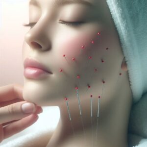 person with rosacea undergoing cosmetic acupuncture