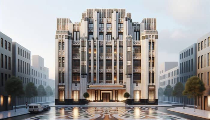 Art Deco building in London featuring terrazzo flooring, illustrating its transition from luxury to contemporary versatility.