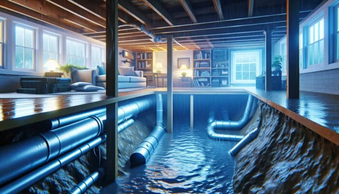 A crawl space in Richmond featuring drainage systems managing water, effectively preventing moisture damage and mould.