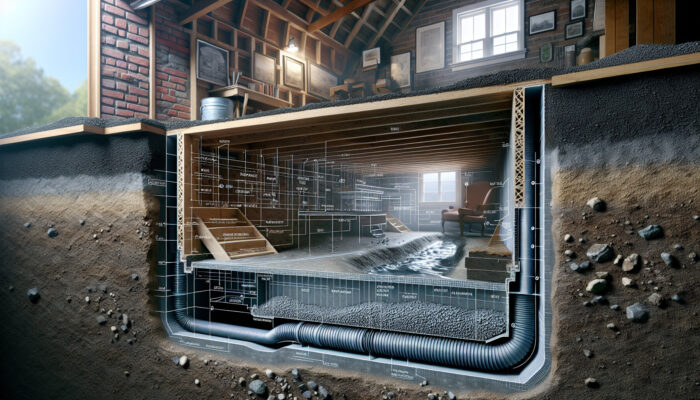 A cross-section of a Richmond home showcasing a French Drain system installed.