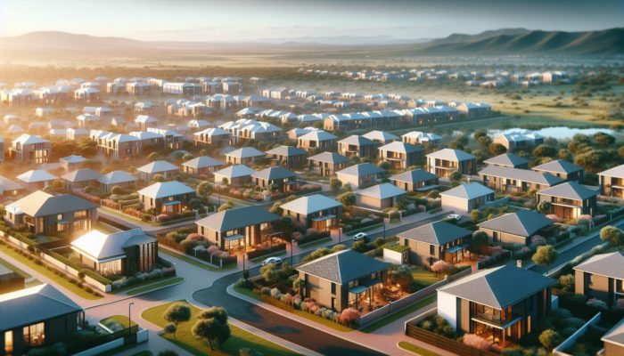 Aerial view of Boksburg's affordable neighbourhoods featuring modern homes and vibrant community spaces.