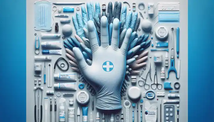 A selection of durable nitrile gloves from brands such as Ansell, Sempermed, and Microflex on a medical background.
