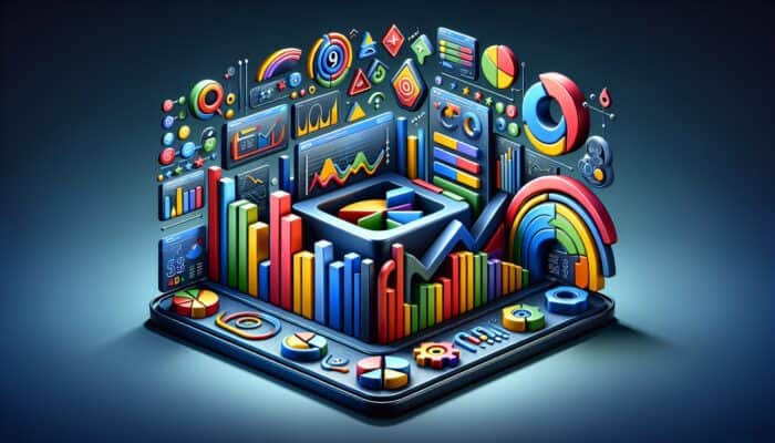 Setting Up Google Analytics for SEO Tracking: A digital dashboard showcasing graphs and charts that illustrate website traffic and user engagement, prominently featuring the Google Analytics logo.