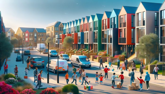 Modern homes near a prestigious school in a vibrant East London neighbourhood, popular among families.