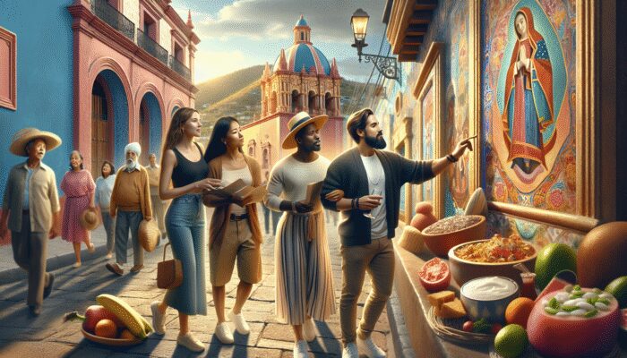 A group exploring San Miguel de Allende, enjoying colonial architecture and local cuisine, in a well-rounded tour package.