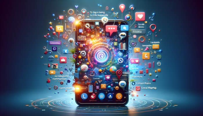 A smartphone displaying a well-structured local blog featuring photos, videos, social media buttons, and an active comments section, all optimised for SEO.