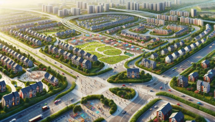 A vibrant neighbourhood with low crime, green parks, bustling markets, good schools, and efficient transport links, fostering community and safety.