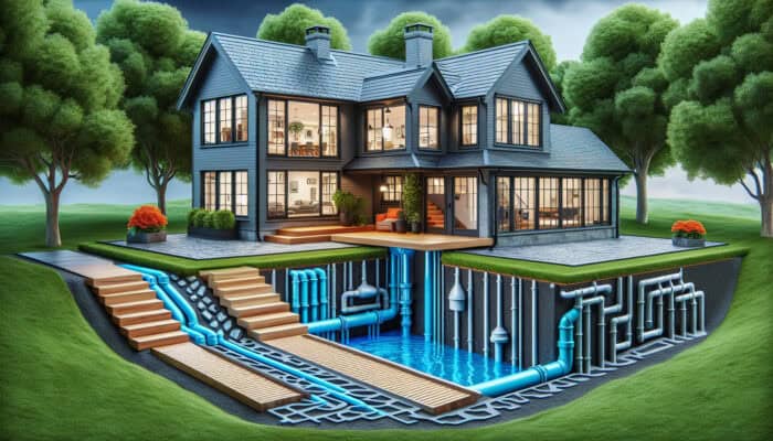 Modern West End home featuring sump pump and French drains, effectively preventing flooding and redirecting water.