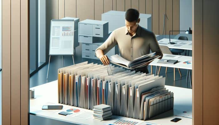 Consolidating Utility Bills With A Loan: UK Guide | DCL Consolidating Utility Bills With A Loan: A person organizing colorful bills into a single folder in a modern office, symbolising bill consolidation.